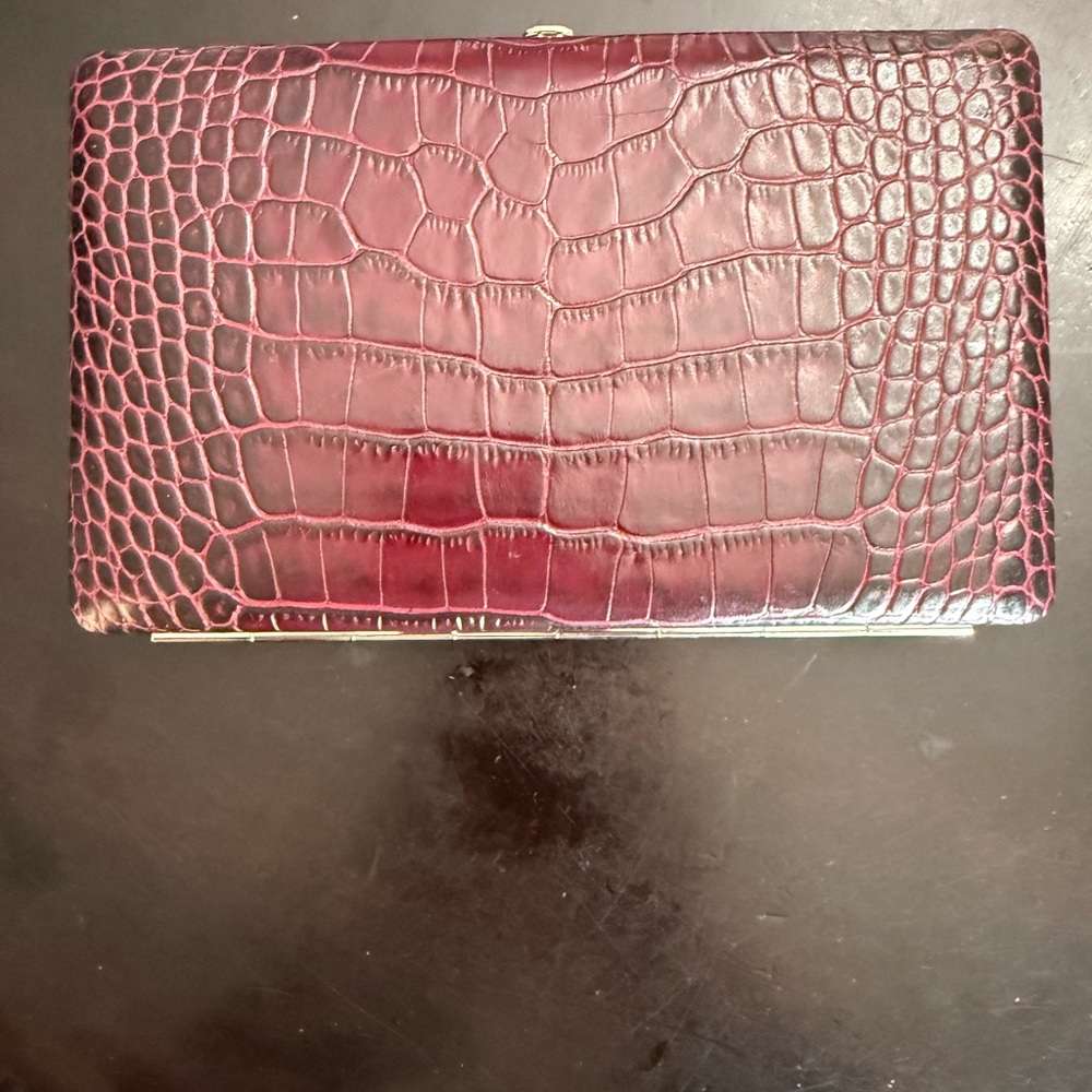 Abas Vintage Croc-Embossed Leather Frame Wallet Clutch – Burgundy – NWT